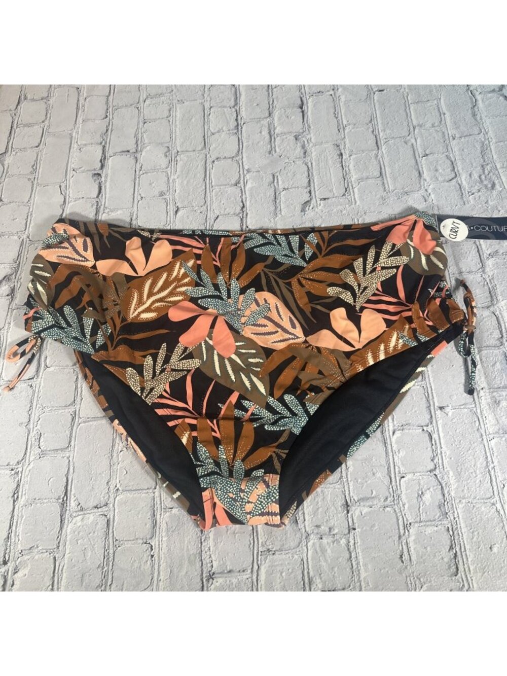 Aqua Couture Plus Size 3X Women’s Swim Bikini Bottom Tropical Black Coral NEW
